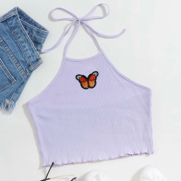 ROMWE Tops - Butterfly Embroidery Crop Top